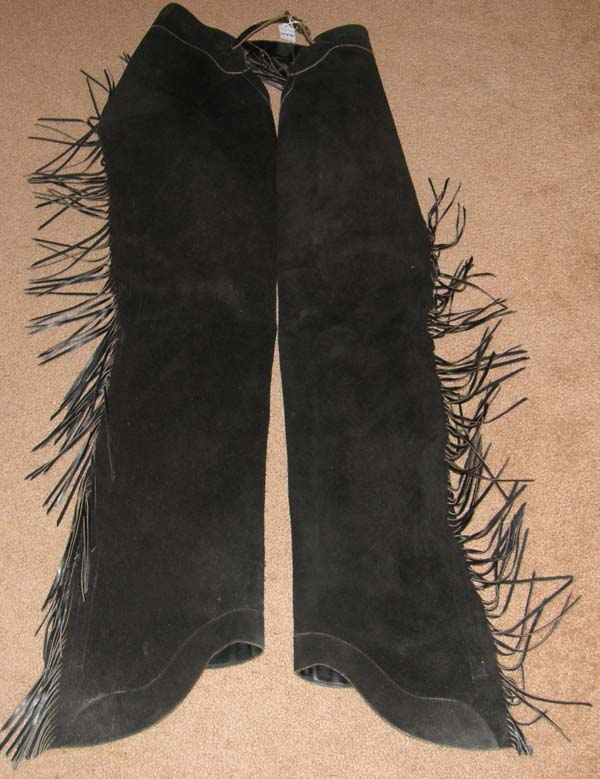 Chaps D'équitation Western – Taureau – Cuir Noir à Franges – Adulte – Neuf